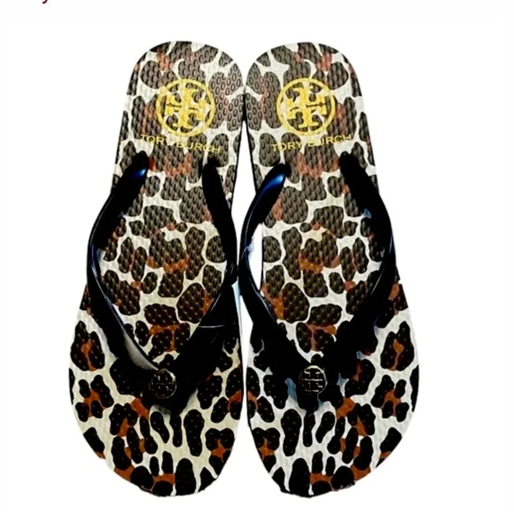 Tory Burch Black Leopard print Flip Flops